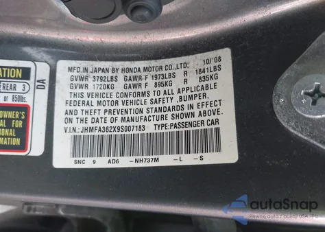 2009 Honda Civic Hybrid z USA, uszkodzony, nr VIN JHMFA362X9S007183